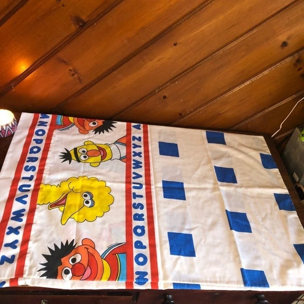 Vintage Sesame Street Pillowcase Muppets Big Bird Cookie Monster Bert Ernie ABC‎